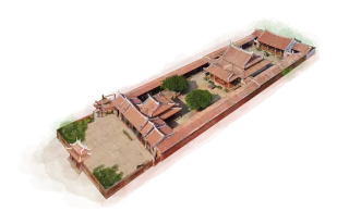 龍山寺佔地一千六百餘坪，為三進二院七開間的建築格局，由前而後為山門、五門殿（含戲台）、正殿（含拜殿）、後殿。龍山寺戲台上方的藻井結構，為全台首屈一指的作品，清道光11年（1831）重修時所興建，是台灣保存年代最早的作品。八卦藻井設立於戲台，具有演戲時共鳴的效果，「八卦」也有鎮邪、平安之意。