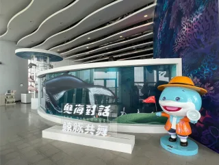 「與海對話・鯨豚共舞」海洋生態展彰化縣生態教育中心的一樓展覽，依不同檔期規畫濕地、海鳥和鯨豚等特展，除了展出原有的濕地生態、鳥類及中華白海豚，又新增大翅鯨、抹香鯨、虎鯨等臺灣海域的珍稀海洋生物展示，並設有沉浸式海浪沙灘體驗區，播放相關生態影片區，提醒保護海洋永續的重要性，匯聚更多的保育能量。